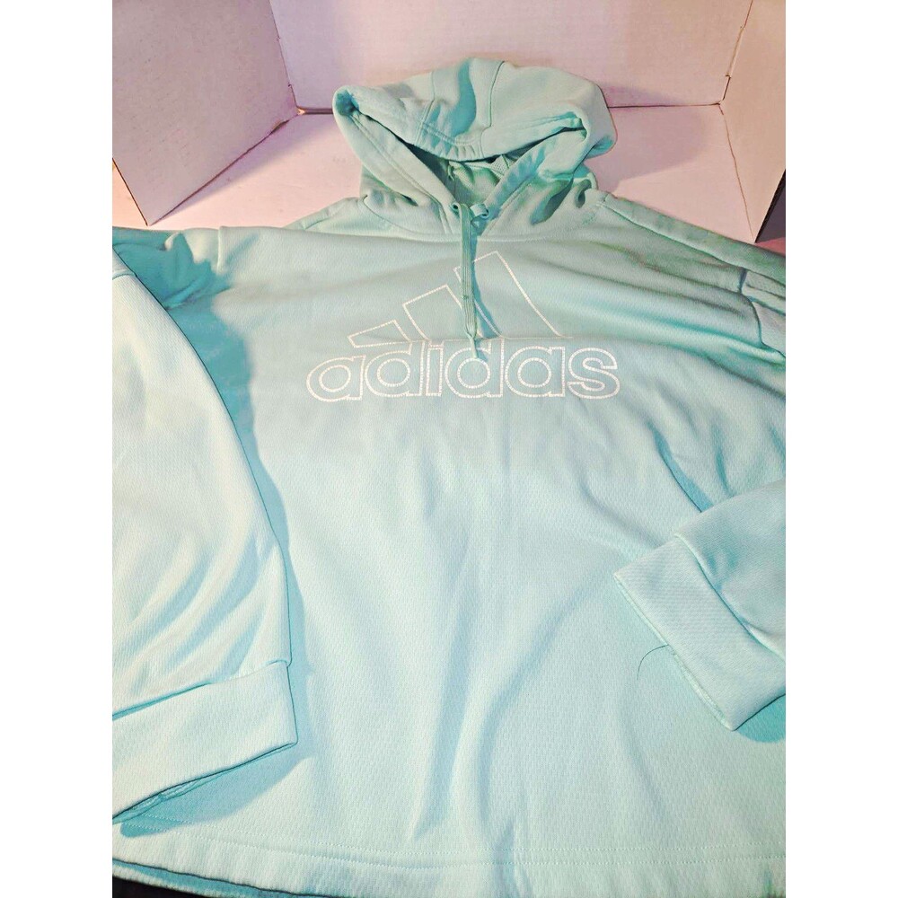 adidas Womens Pullover Hoodie XL Green Solid Hooded Logo Drawstring